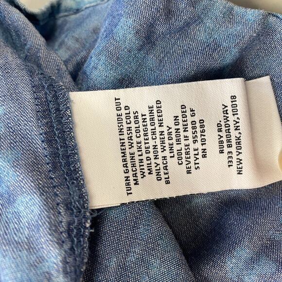 Ruby Rd Chambray Denim Dress Womens XL Blue Floral Bell Sleeve Peasant Milkmaid - Picture 10 of 11